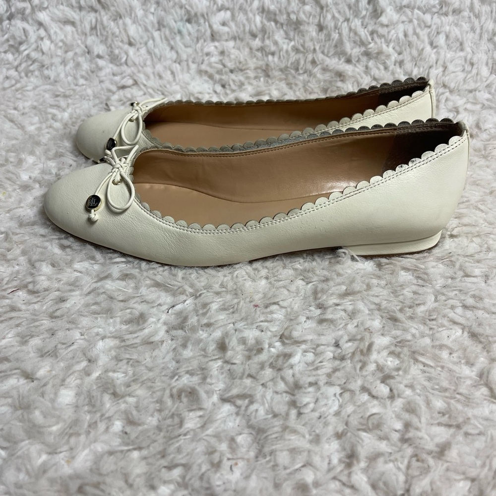 Lauren Ralph Lauren White Scalloped Ballet Flats
